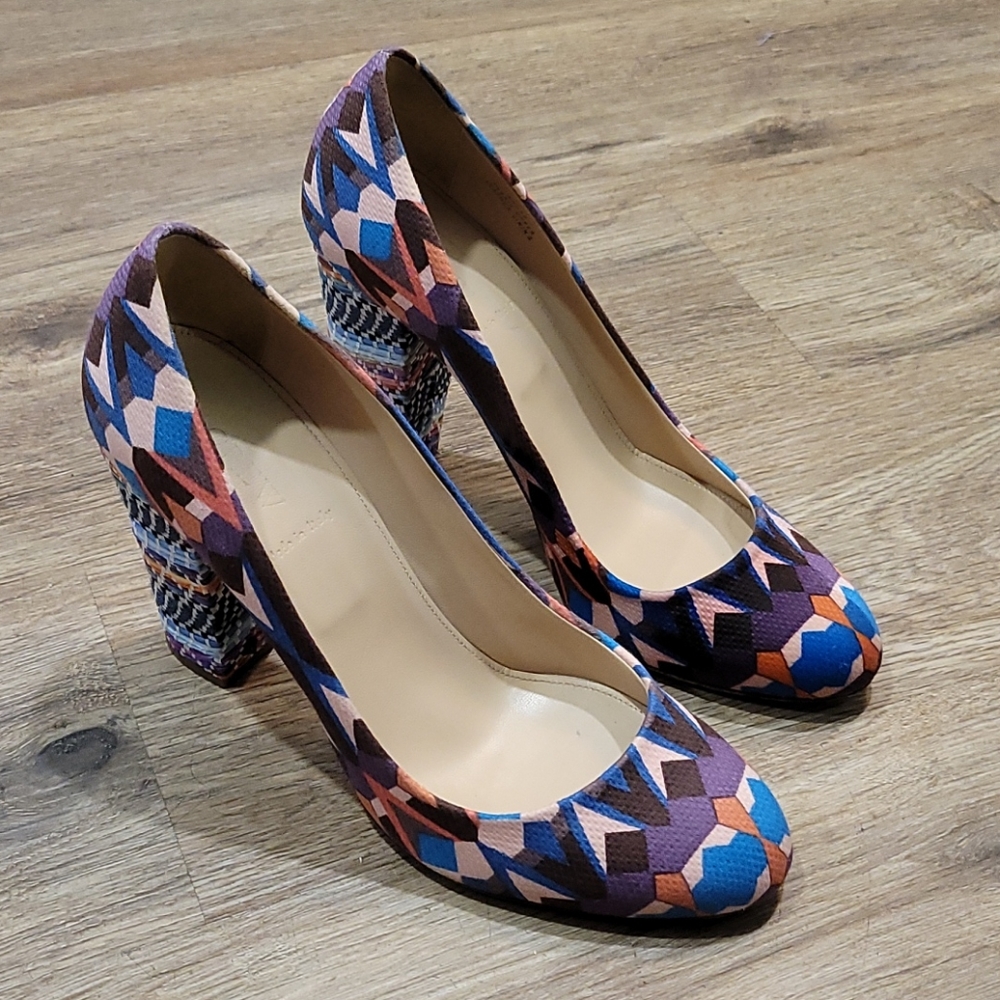 J CREW Blakely mixed print Raffia pumps. Sz 8.5